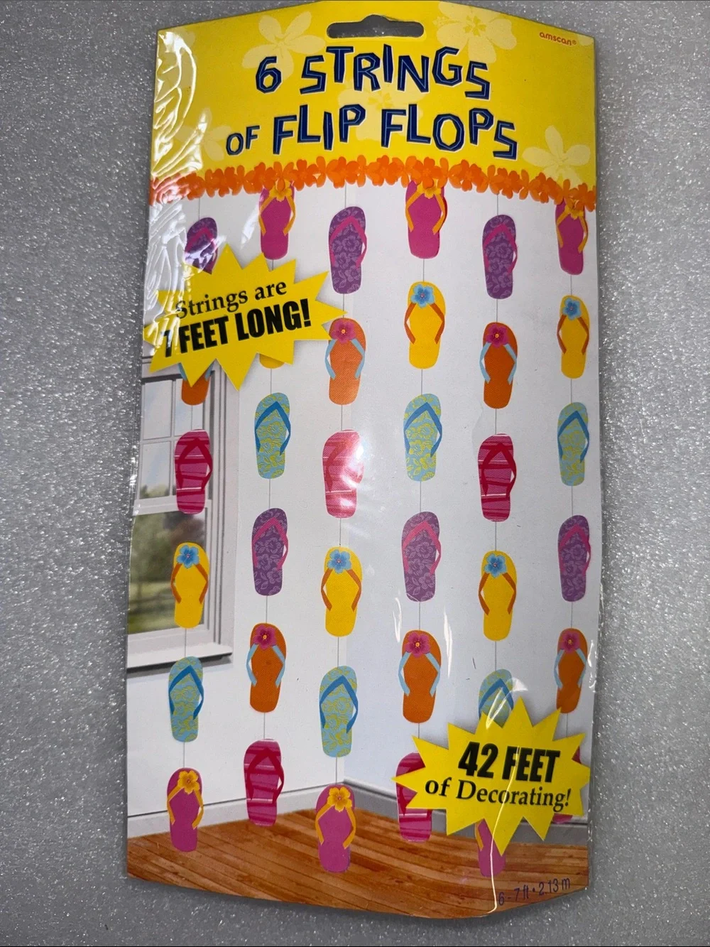 Amscan Multicolor Flip Flop Garland - Bright Yellow Pink Orange Blue